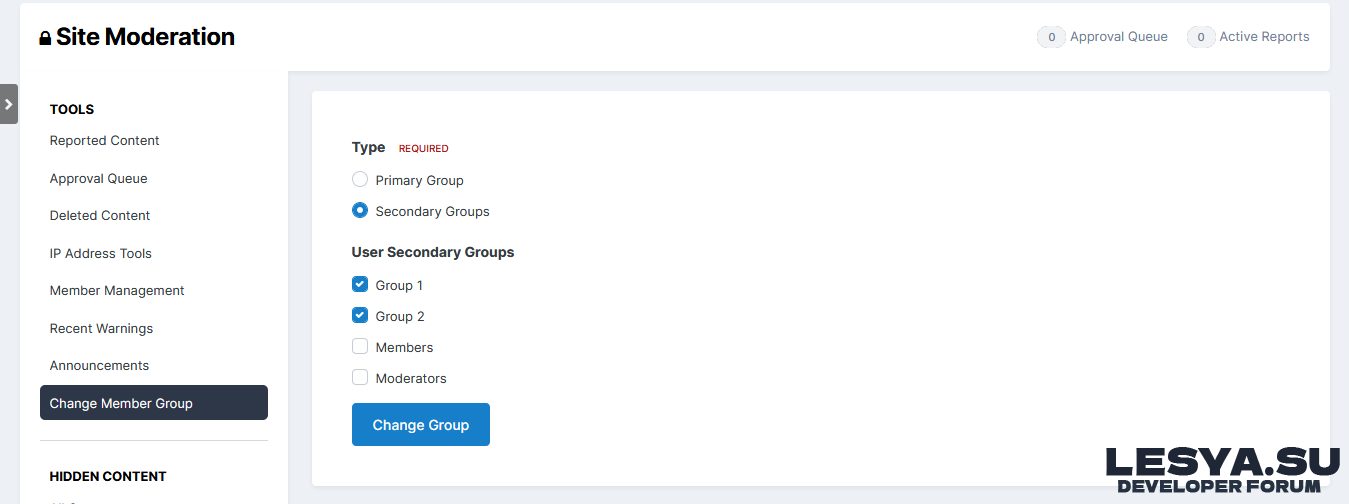 Change Group in Moderator Panel